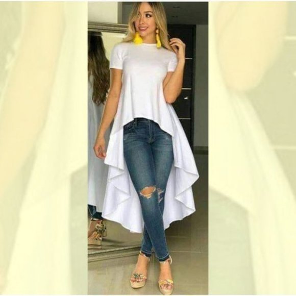 Women's Annystore High Low Tops for Women - Ruffle Bodycon Peplum Asymmetrical T - Picture 15 of 15